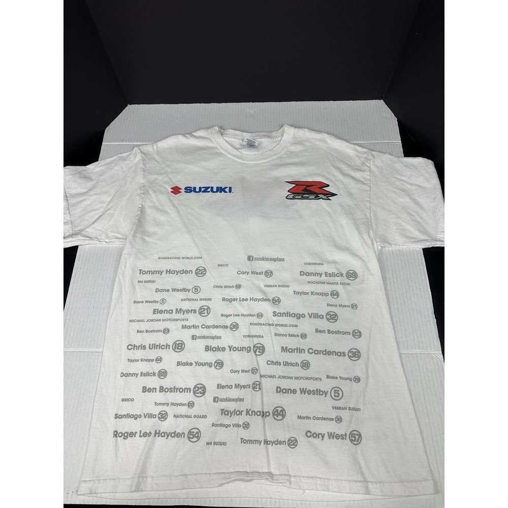 Suzuki Racing T Shirt Mens Size L White 2 Sided Graphic Tee